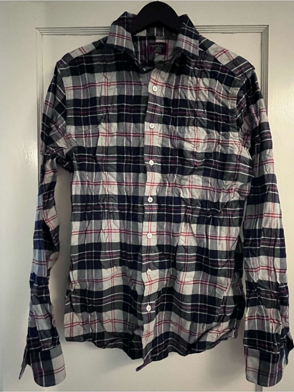 UNTUCKit Men’s Navy Plaid Button-Up Shirt Size Large Tall/Slim